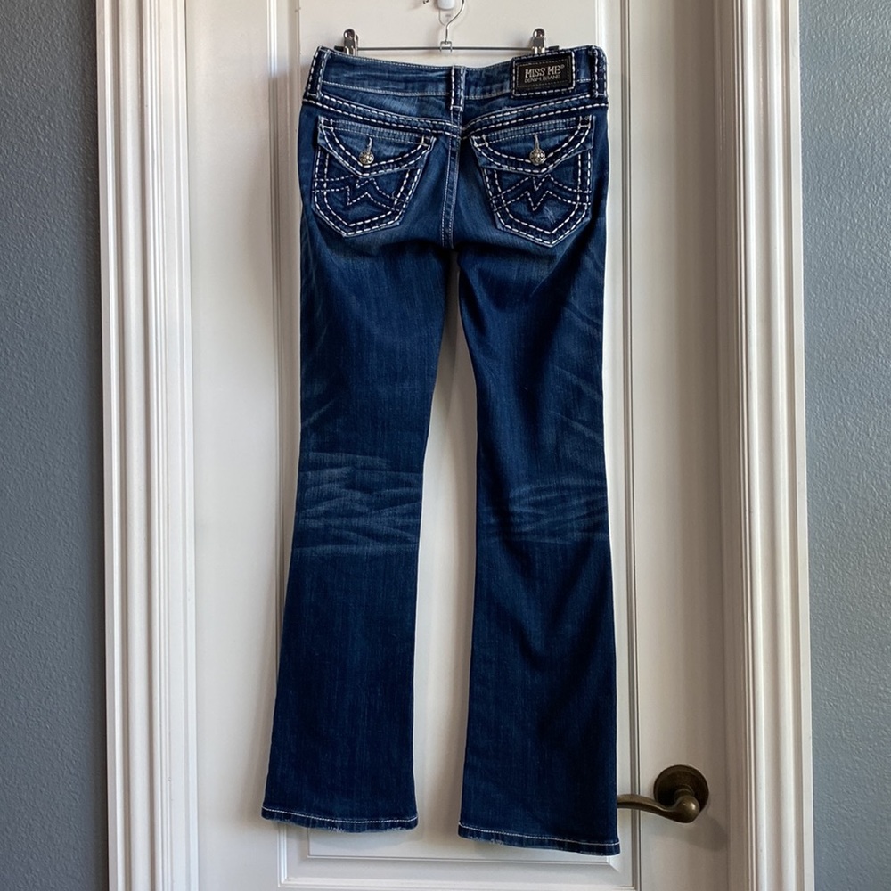 Miss Me Irene Boot Cut Jeans Sz 28 Stretch Flap Pocket Wide Stitch Embroidered - Picture 8 of 8